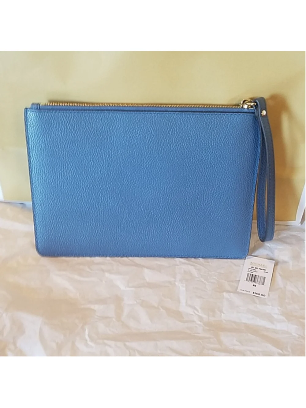 Michael Kors XL zip Clutch Denim Blue NEW